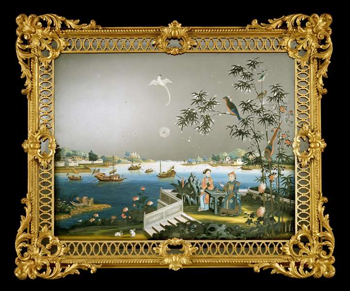 A GEORGE III CHINESE EXPORT MIRROR PAINTING